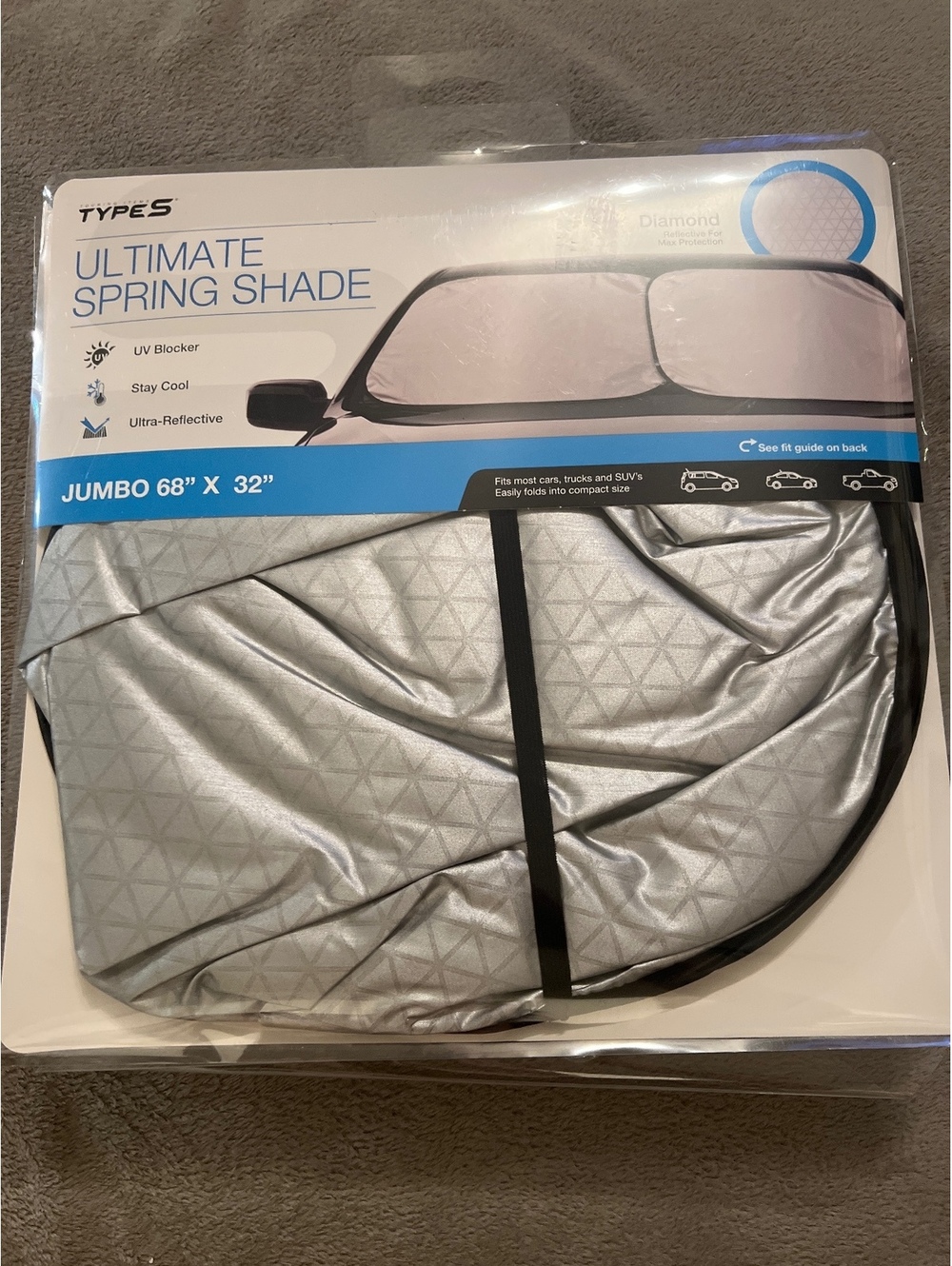 Type S Ultimate Spring Shade Jumbo 68" x 32" Car Sunshade